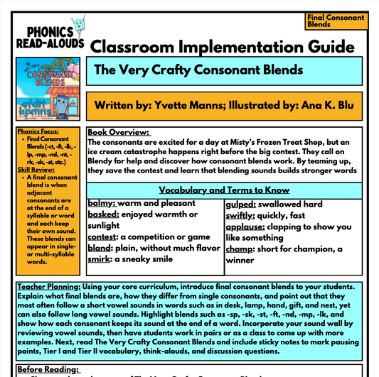 The Very Crafty Consonant Blends Read-Aloud Guide