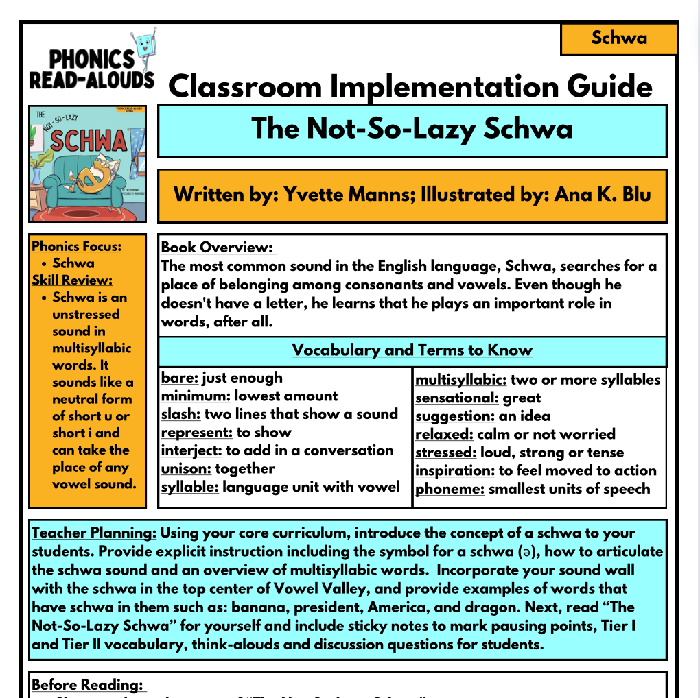 The Not So Lazy Schwa Read-Aloud Guide