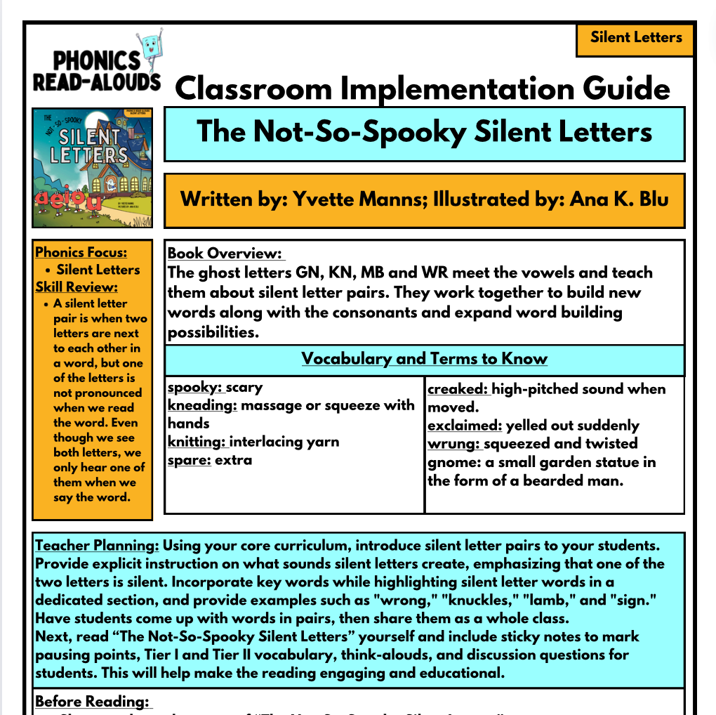 The Not So Spooky Silent Letters Read-Aloud Guide