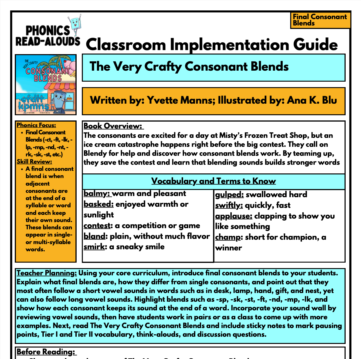 The Very Crafty Consonant Blends Read-Aloud Guide