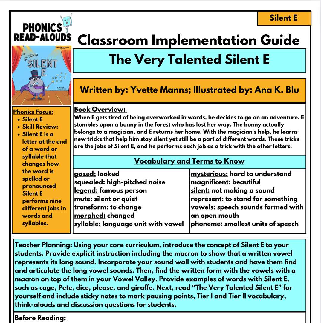 Silent E Read Aloud Guide